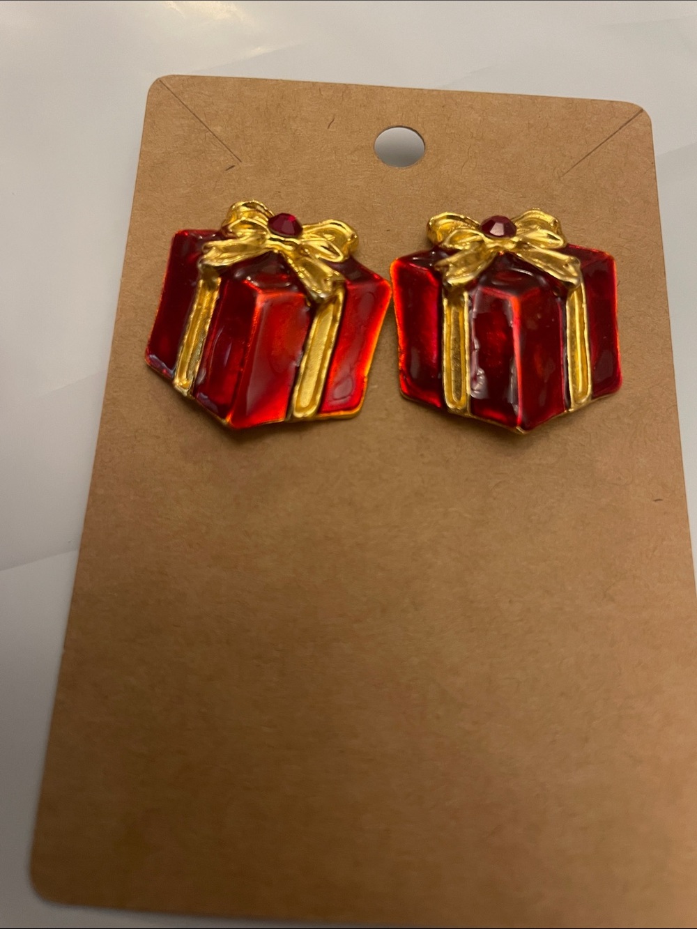 Red and Gold Gift Box Stud Earrings - Women Jewelry